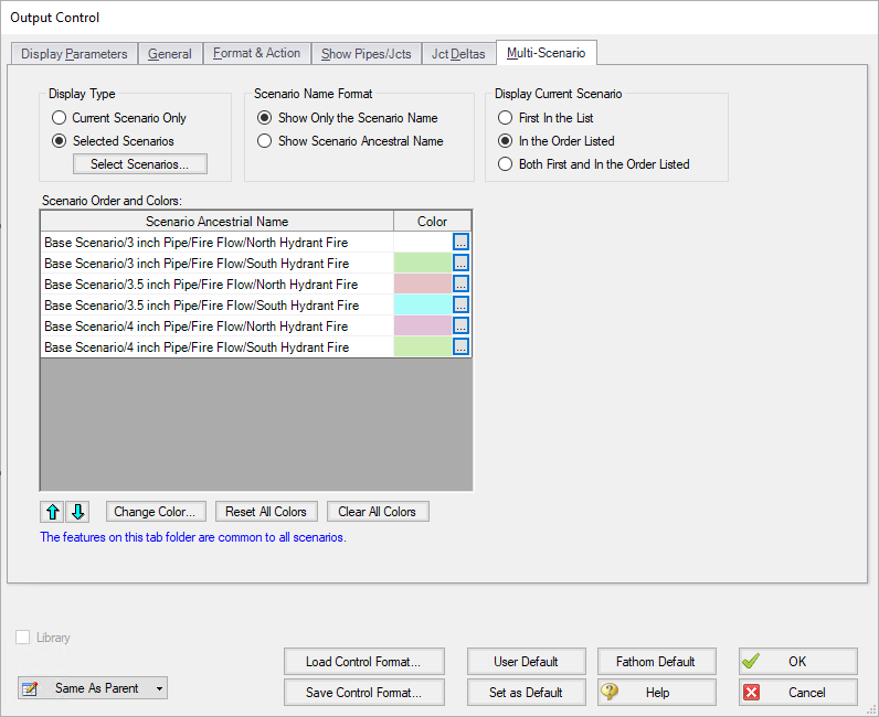 The Multi-Scenario tab of Output Control.